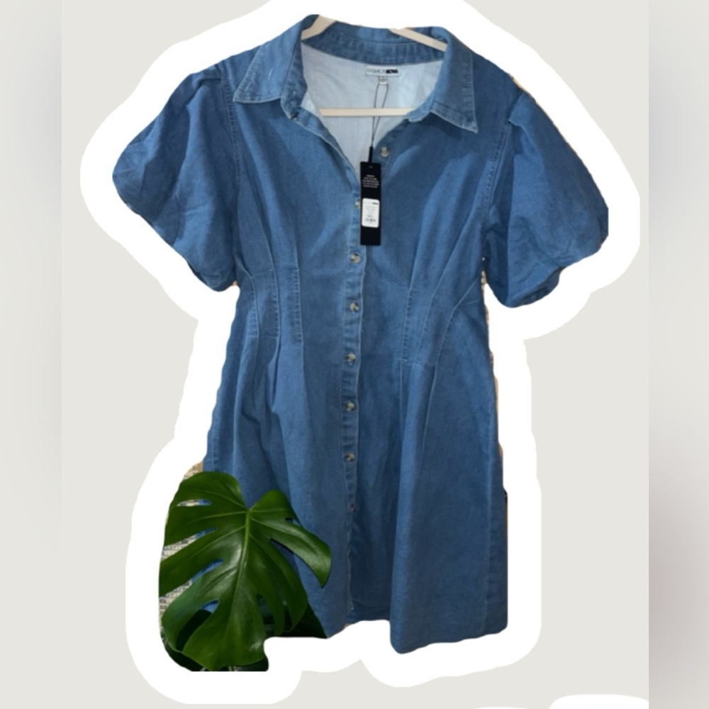 Fashion Nova Blue Denim Button-Up Dress